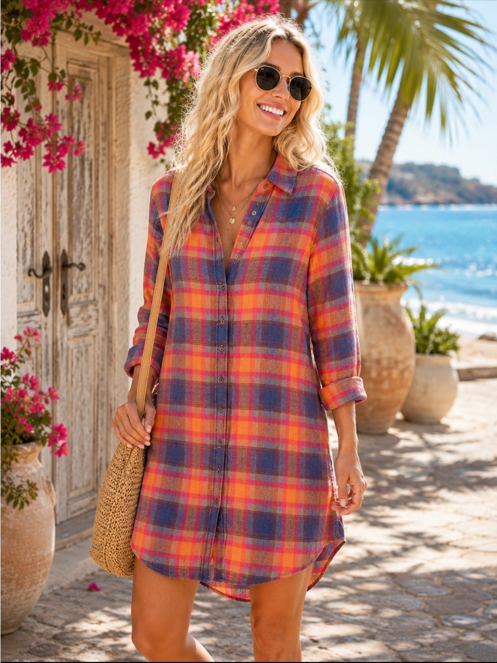 Toad&Co Plaid Shirt Dress Tunic S Sustainable Flannel Button Front Eco Friendly